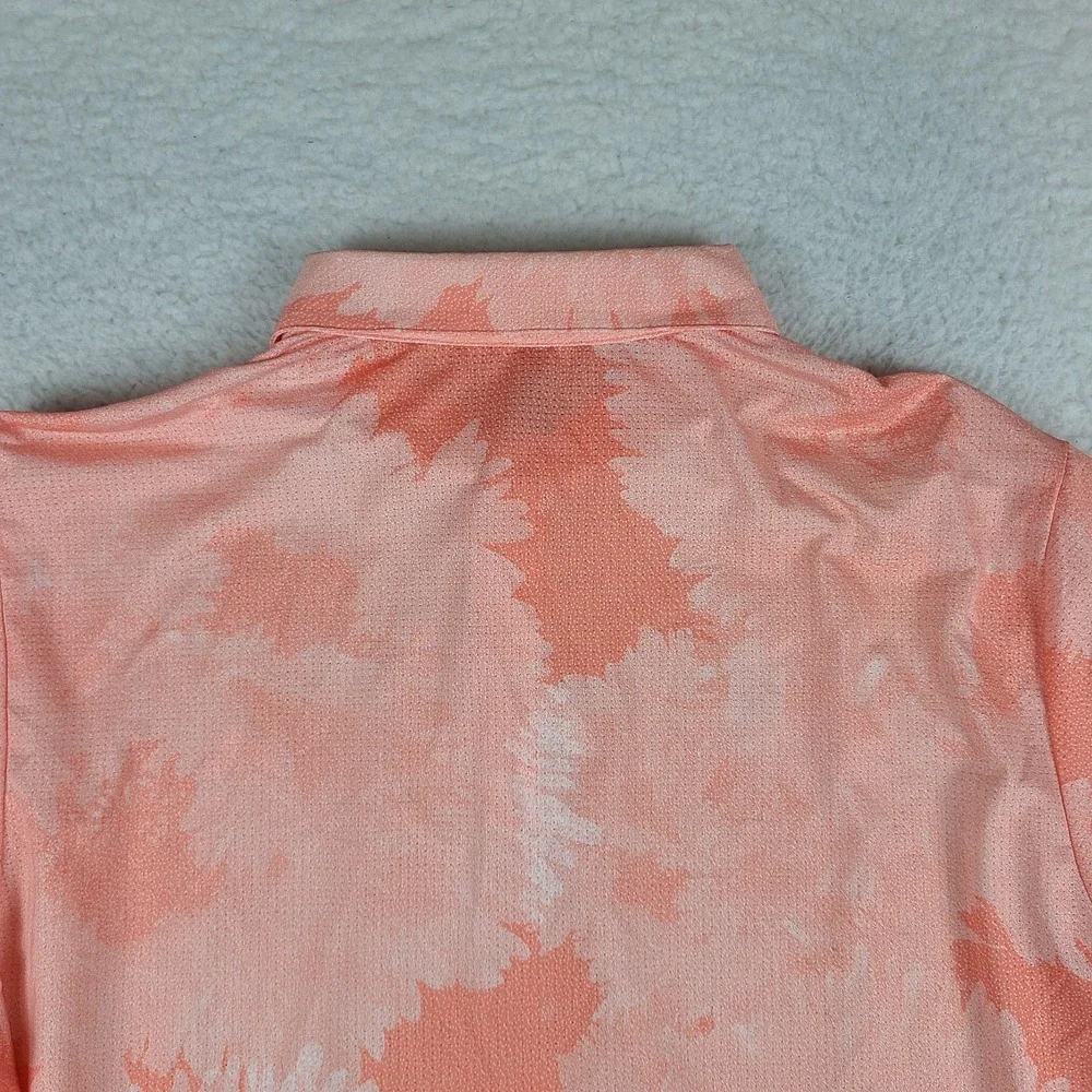 Adidas Polo Shirt Mens XL Orange Floral Breathable Performance Golf Short Sleeve